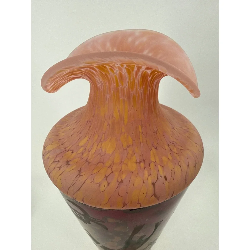 Art Glass Vase Pink Copper Petroglyph Southwest Jack in the Pulpit 15in signed